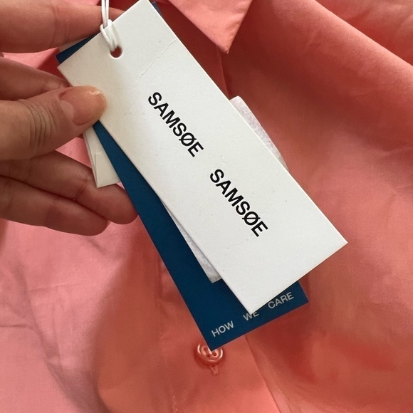NWT SAMSOE SAMSOE Ylva Lyocel Mix Summer Button Down Dress Coral Small - Picture 5 of 7